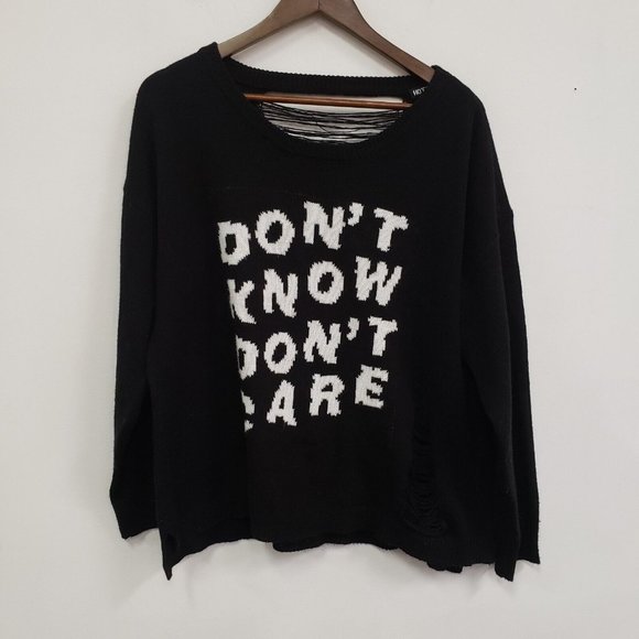 Hot Topic Tops - Hot Topic Womens Don't Know Don't Care Crop Sweater Size 2X Black Destructed